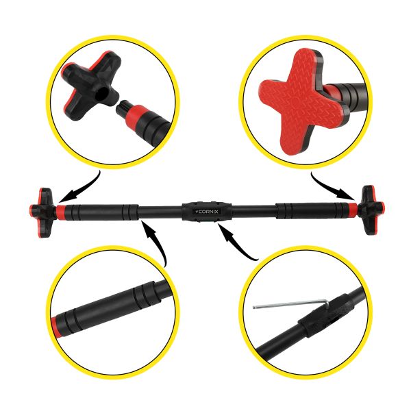 Домашній розсувний турнік в двері CORNIX Pro+ 90-130 см XR-0287 Black/Red